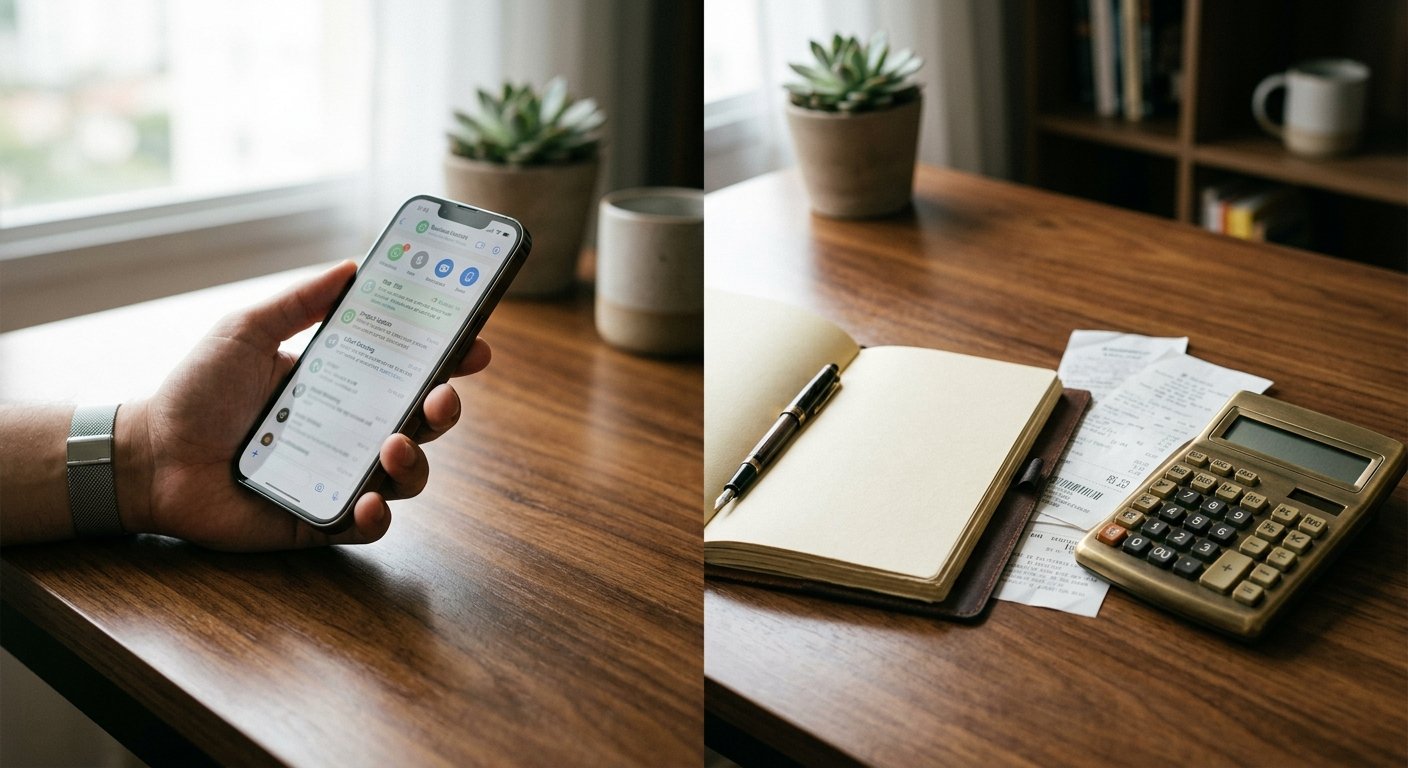 Comparação entre lembrete WhatsApp para contas, planilha e app tradicional