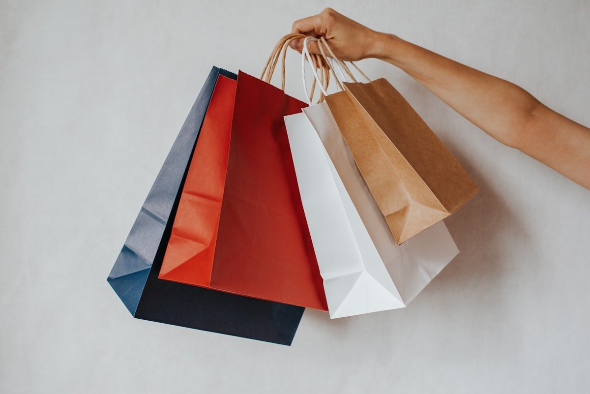 Sacolas de compras representando a compra parcelada que a conexão bancária mostra em fatias