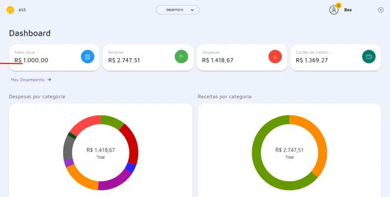 Interface do aplicativo de controle financeiro Mobills