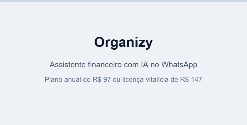ZapGastos ou Organizy: Qual é Melhor para Controlar suas Finanças? Interface do aplicativo de controle financeiro Organizy