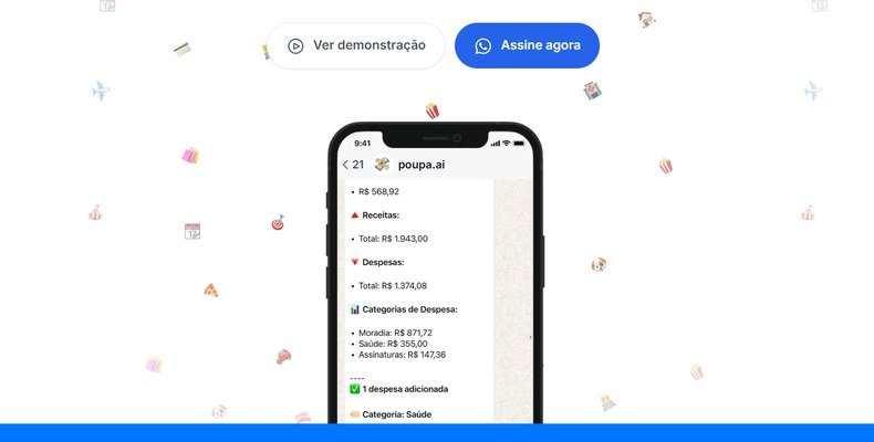 Interface do aplicativo de controle financeiro Poupa.ai