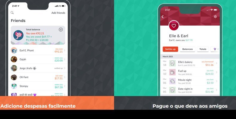 Interface do aplicativo de controle financeiro Splitwise